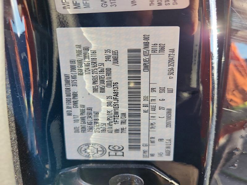 Aukcja sprzedaży 2018 Ford F150, vin: 1FTEW1E51JFA81376, numer aukcji: 55062226