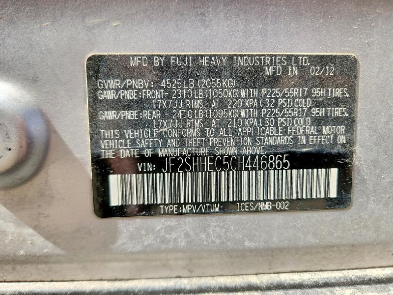 53930546 :رقم المزاد ، JF2SHHEC5CH446865 vin ، 2012 Subaru Forester مزاد بيع