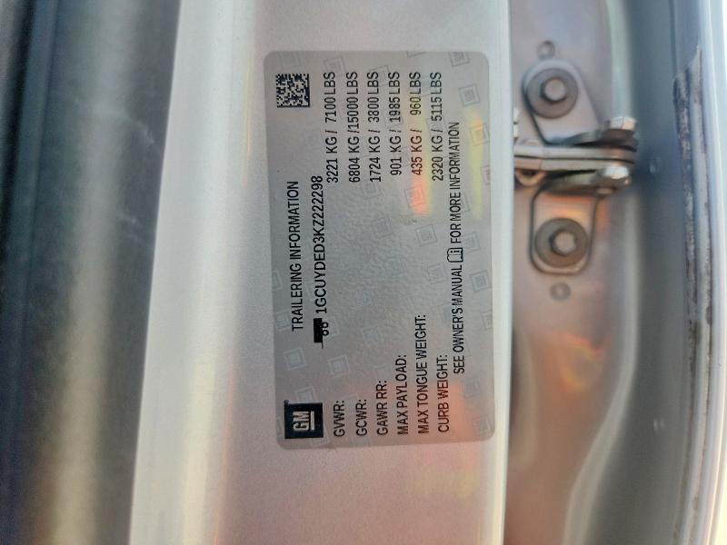 Aukcja sprzedaży 2019 Chevrolet 1500, vin: 1GCUYDED3KZ222298, numer aukcji: 52102386