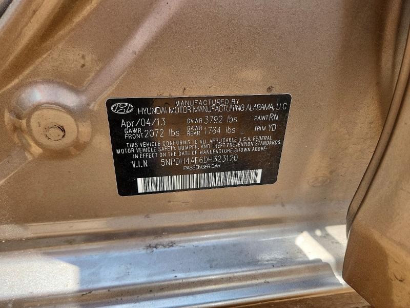 2013 Hyundai Elantra მანქანა იყიდება აუქციონზე, vin: 5NPDH4AE6DH323120, აუქციონის ნომერი: 54864356