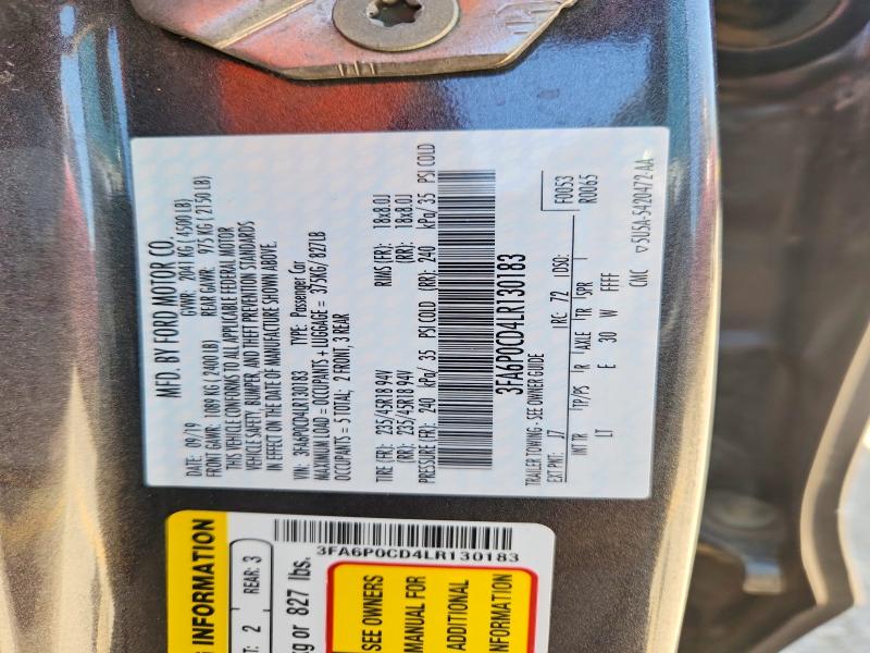 Aukcja sprzedaży 2020 Ford Fusion, vin: 3FA6P0CD4LR130183, numer aukcji: 52527656