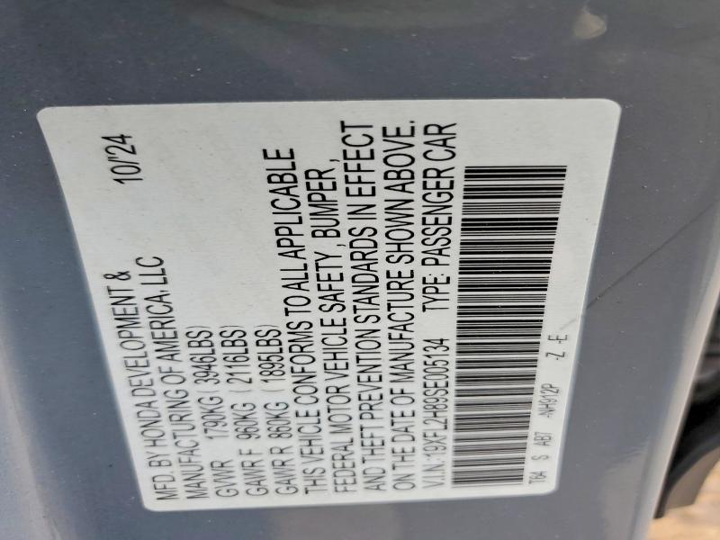 52430516 :رقم المزاد ، 19XFL2H89SE005134 vin ، 2025 Honda Civic مزاد بيع