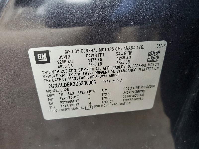 Aukcja sprzedaży 2013 Chevrolet Equinox, vin: 2GNALDEK3D6380906, numer aukcji: 54278506