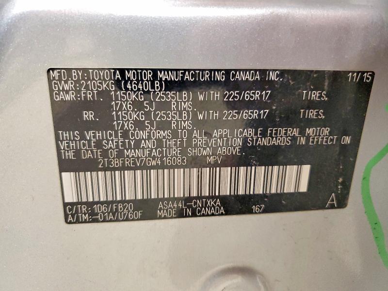 2016 Toyota Rav4 მანქანა იყიდება აუქციონზე, vin: 2T3BFREV7GW416083, აუქციონის ნომერი: 52747566