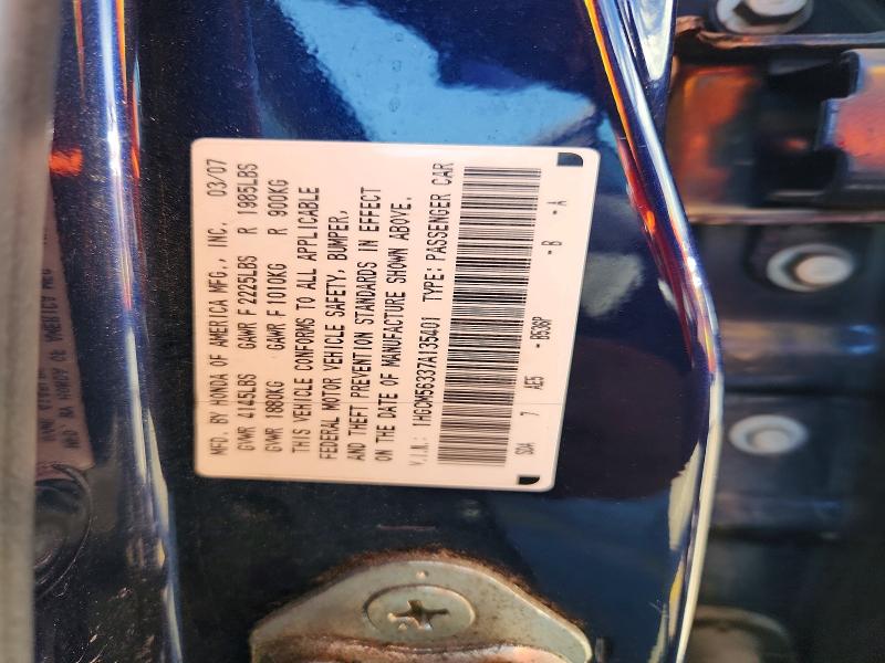 Aukcja sprzedaży 2007 Honda Accord, vin: 1HGCM56337A135401, numer aukcji: 53399356