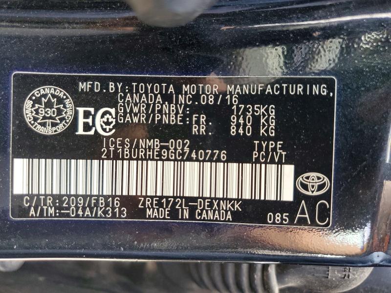 Aukcja sprzedaży 2016 Toyota Corolla, vin: 2T1BURHE9GC740776, numer aukcji: 49902036