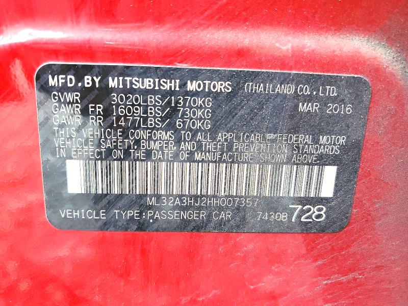 Продаж на аукціоні авто 2017 Mitsubishi Mirage, vin: ML32A3HJ2HH007357, номер лоту: 53634536