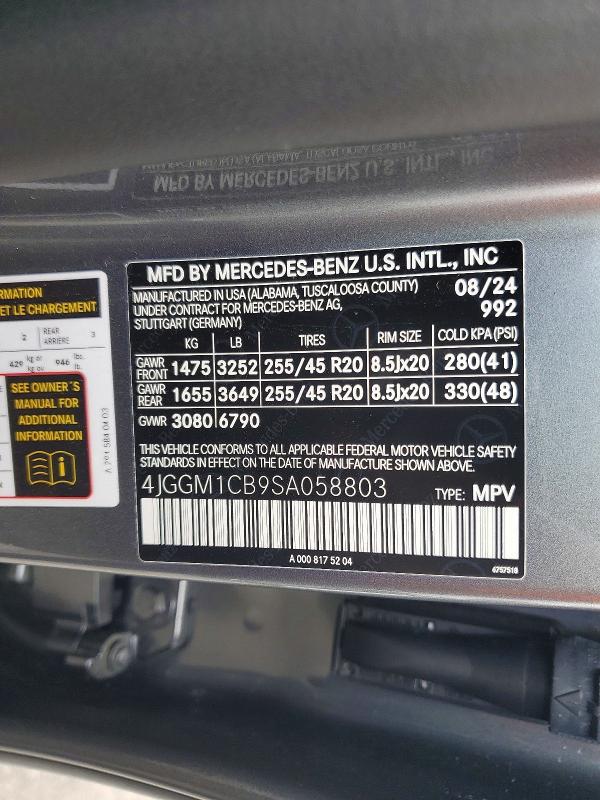 51907546 :رقم المزاد ، 4JGGM1CB9SA058803 vin ، 2025 Mercedes-benz Eqe Suv مزاد بيع