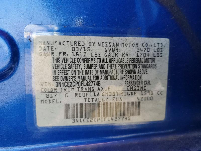 2015 Nissan Versa Note მანქანა იყიდება აუქციონზე, vin: 3N1CE2CP0FL427745, აუქციონის ნომერი: 53278246