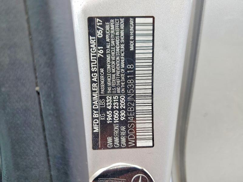 52575006 :رقم المزاد ، WDDSJ4EB2JN538118 vin ، 2018 Mercedes-benz Cla مزاد بيع