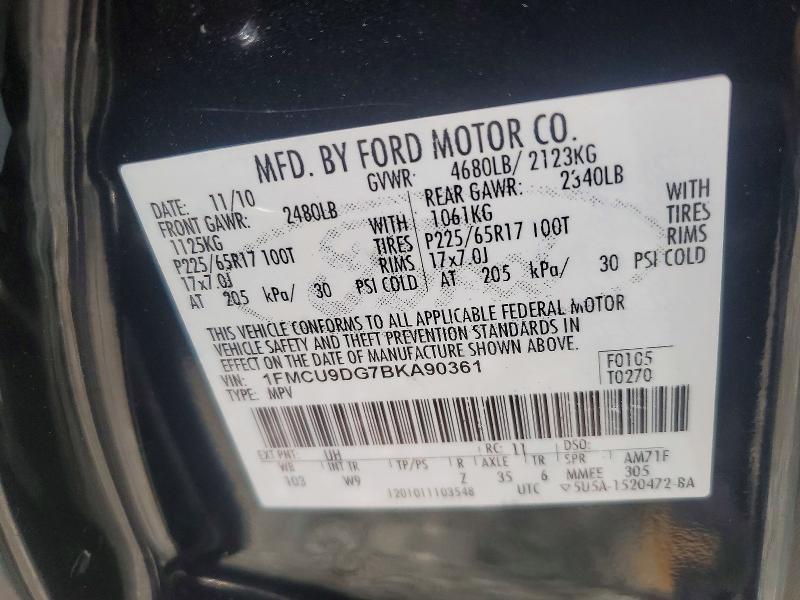 Продажа на аукционе авто 2011 Ford Escape, vin: 1FMCU9DG7BKA90361, номер лота: 54943266