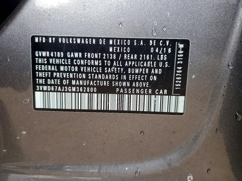 Aukcja sprzedaży 2016 Volkswagen Jetta, vin: 3VWD67AJ3GM362800, numer aukcji: 52565616