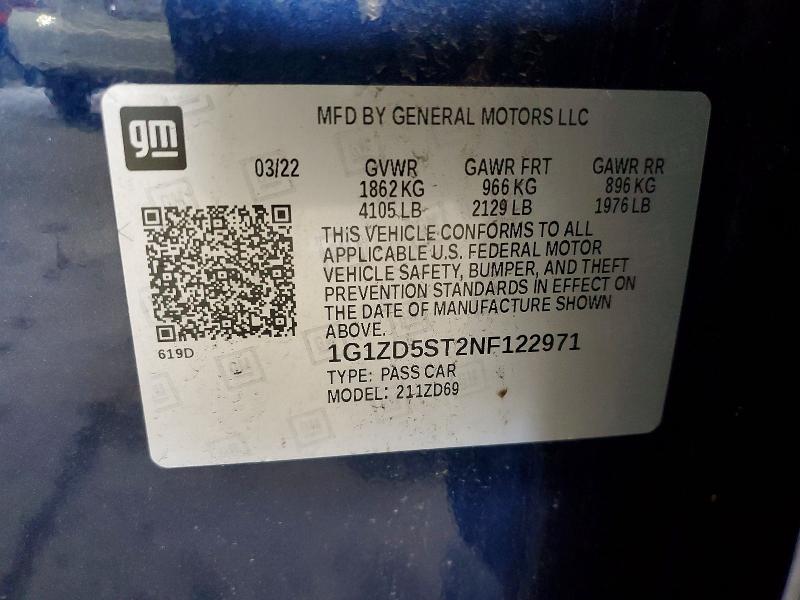 Aukcja sprzedaży 2022 Chevrolet Malibu, vin: 1G1ZD5ST2NF122971, numer aukcji: 53732916
