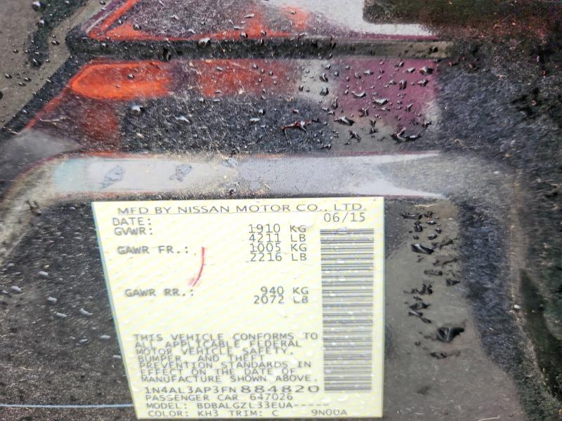 2015 Nissan Altima მანქანა იყიდება აუქციონზე, vin: 1N4AL3AP3FN884820, აუქციონის ნომერი: 54118906