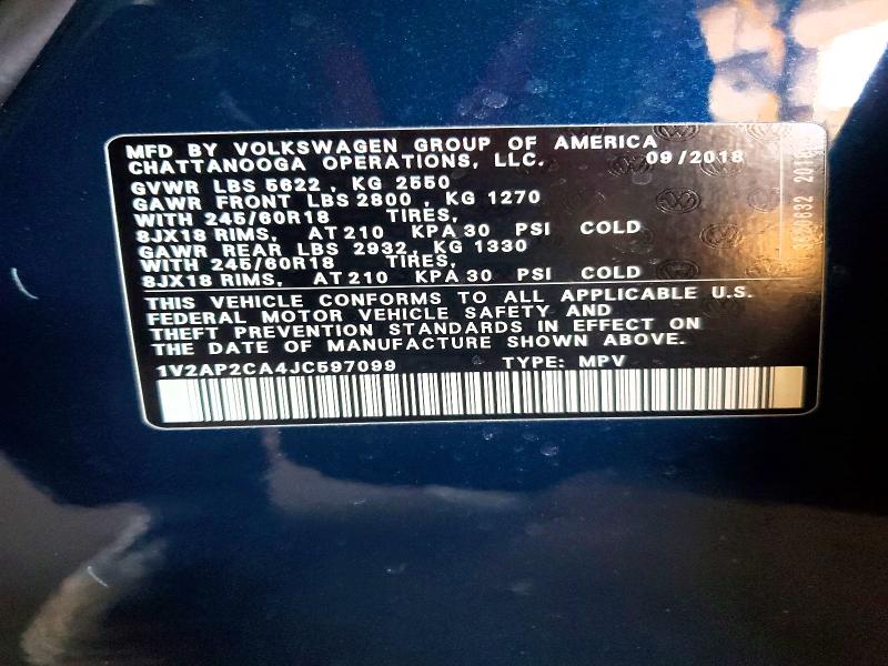 Aukcja sprzedaży 2018 Volkswagen Atlas, vin: 1V2AP2CA4JC597099, numer aukcji: 54877986