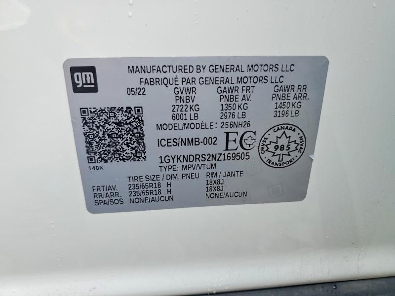 2022 Cadillac Xt5 მანქანა იყიდება აუქციონზე, vin: 1GYKNDRS2NZ169505, აუქციონის ნომერი: 52668526