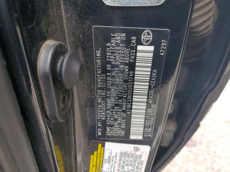 2005 Toyota Camry მანქანა იყიდება აუქციონზე, vin: 4T1BE32K05U051746, აუქციონის ნომერი: 52340526