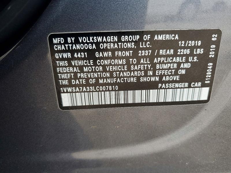 Продажа на аукционе авто 2020 Volkswagen Passat, vin: 1VWSA7A33LC007810, номер лота: 53137436