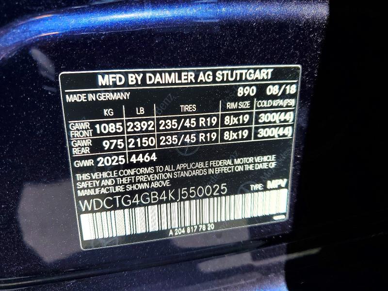 Продажа на аукционе авто 2019 Mercedes-benz Gla, vin: WDCTG4GB4KJ550025, номер лота: 53220126