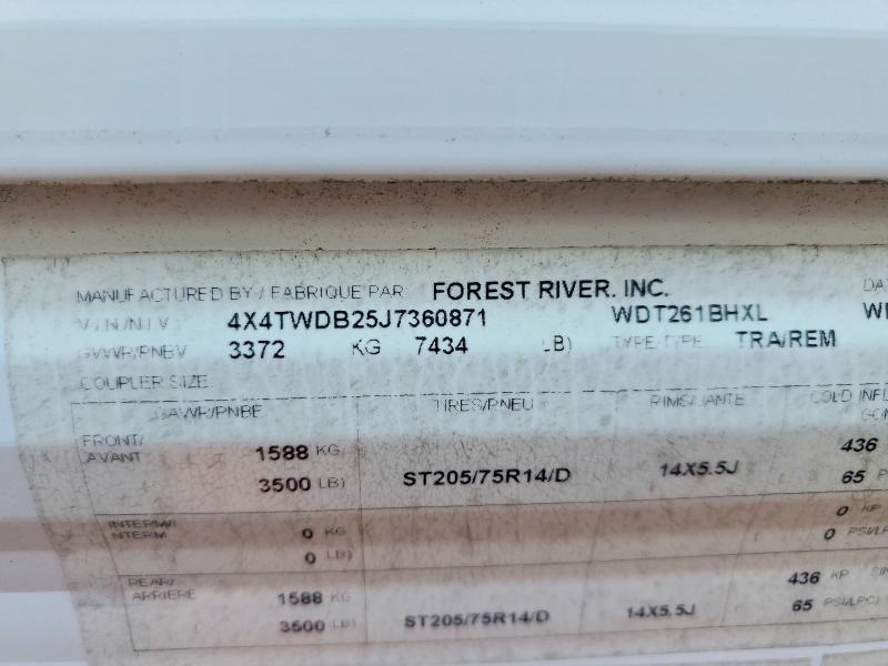 Aukcja sprzedaży 2018 Forrest River Wildwood, vin: 4X4TWDB25J7360871, numer aukcji: 52757996