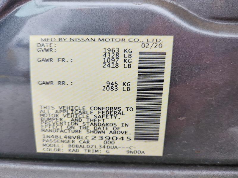 Продажа на аукционе авто 2020 Nissan Altima, vin: 1N4BL4BV8LC239045, номер лота: 54223026