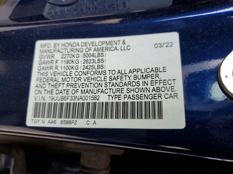Aukcja sprzedaży 2022 Acura Tlx, vin: 19UUB6F33NA001582, numer aukcji: 55123956