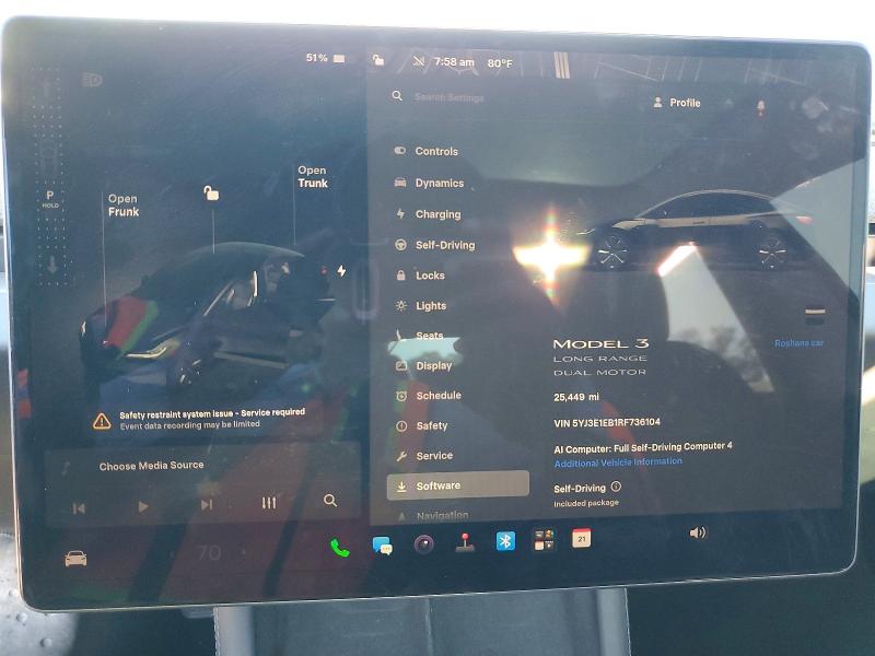 2024 Tesla Model 3 მანქანა იყიდება აუქციონზე, vin: 5YJ3E1EB1RF736104, აუქციონის ნომერი: 54408666