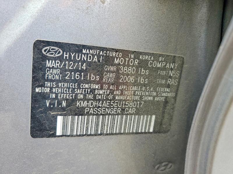 2014 Hyundai Elantra მანქანა იყიდება აუქციონზე, vin: KMHDH4AE5EU158017, აუქციონის ნომერი: 55199336
