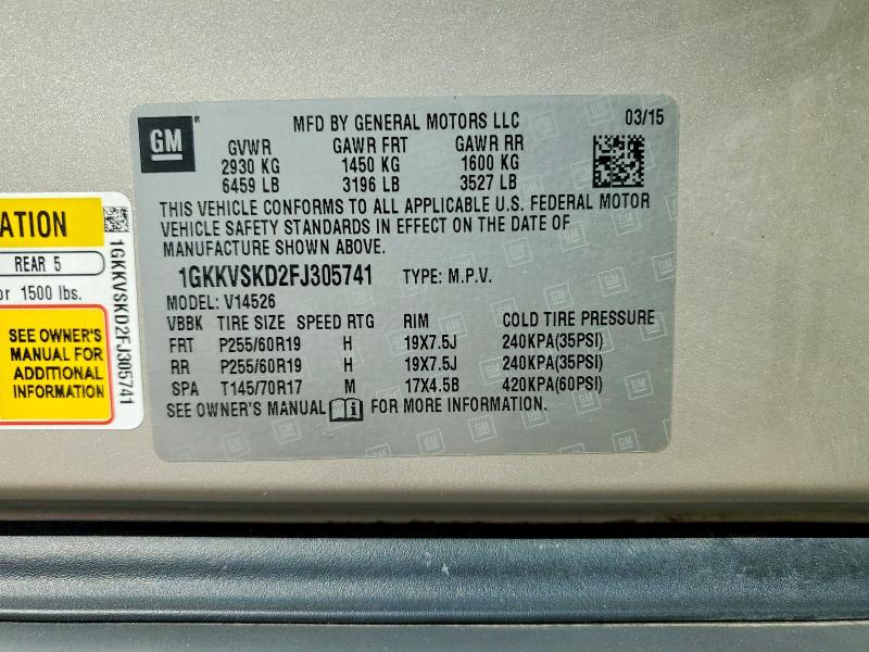 2015 Gmc Acadia მანქანა იყიდება აუქციონზე, vin: 1GKKVSKD2FJ305741, აუქციონის ნომერი: 53193966
