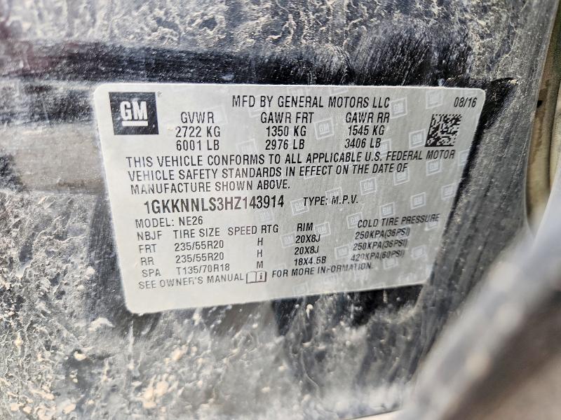 54497736 :رقم المزاد ، 1GKKNNLS3HZ143914 vin ، 2017 Gmc Acadia مزاد بيع