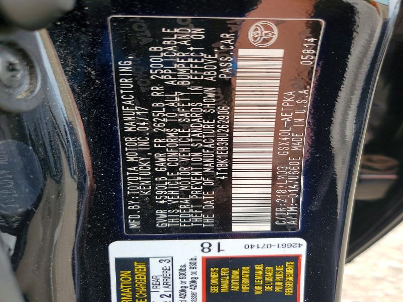 2017 Toyota Avalon მანქანა იყიდება აუქციონზე, vin: 4T1BK1EB3HU262906, აუქციონის ნომერი: 54780516