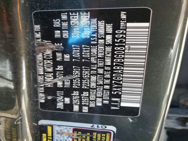 Aukcja sprzedaży 2011 Hyundai Santa Fe, vin: 5XYZGDAB7BG081599, numer aukcji: 52552996