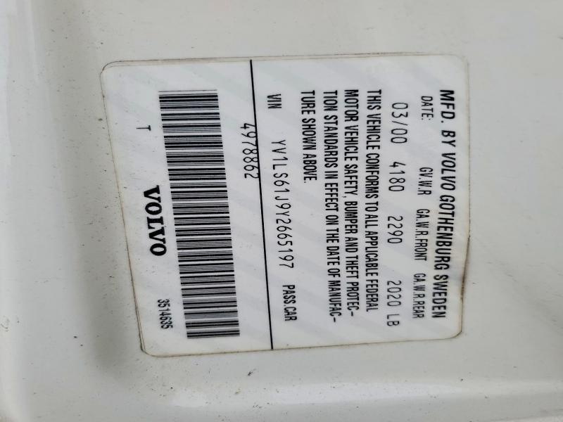 2000 Volvo S70 მანქანა იყიდება აუქციონზე, vin: YV1LS61J9Y2665197, აუქციონის ნომერი: 53891166