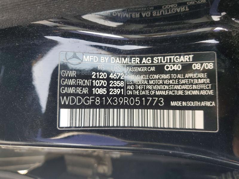 2009 Mercedes-benz C მანქანა იყიდება აუქციონზე, vin: WDDGF81X39R051773, აუქციონის ნომერი: 52381366