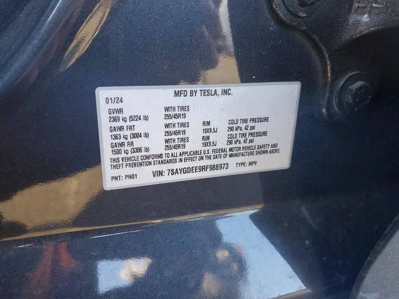 2024 Tesla Model Y მანქანა იყიდება აუქციონზე, vin: 7SAYGDEE9RF988973, აუქციონის ნომერი: 52968676