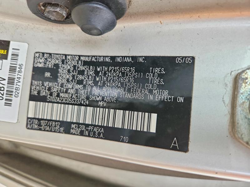 Продажа на аукционе авто 2005 Toyota Sienna, vin: 5TDZA23C05S337424, номер лота: 53509716