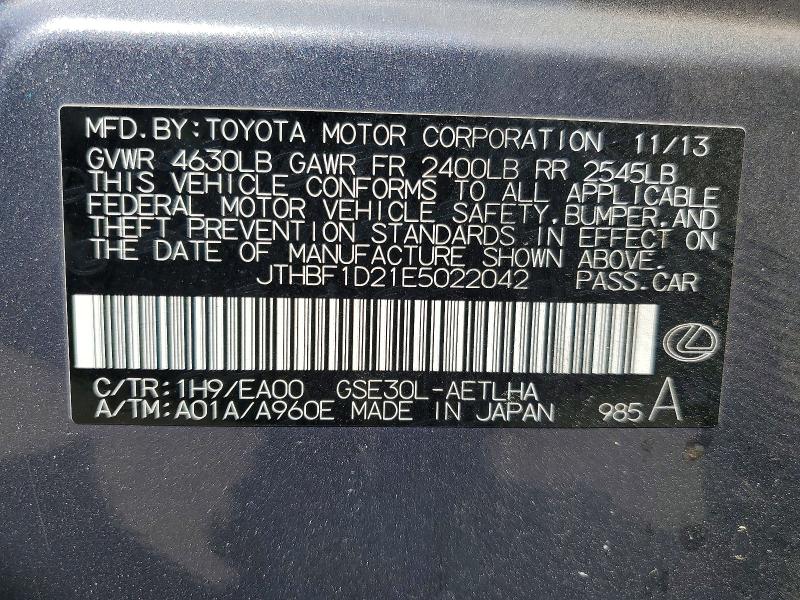 52213786 :رقم المزاد ، JTHBF1D21E5022042 vin ، 2014 Lexus Is مزاد بيع