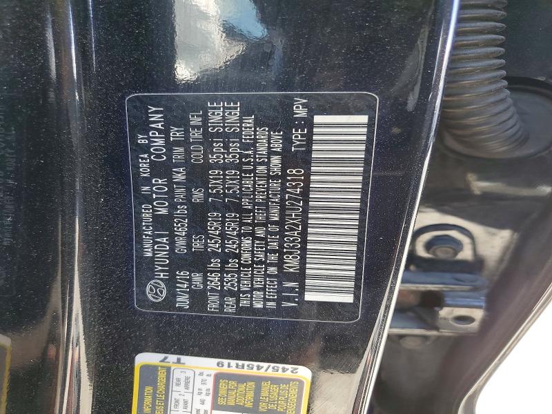 2017 Hyundai Tucson მანქანა იყიდება აუქციონზე, vin: KM8J33A2XHU274318, აუქციონის ნომერი: 55603806