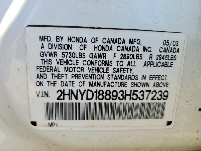 Aukcja sprzedaży 2003 Acura Mdx, vin: 2HNYD18893H537239, numer aukcji: 53397866
