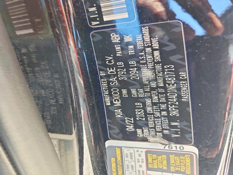 2022 Kia Forte მანქანა იყიდება აუქციონზე, vin: 3KPF24AD1NE481713, აუქციონის ნომერი: 53091996