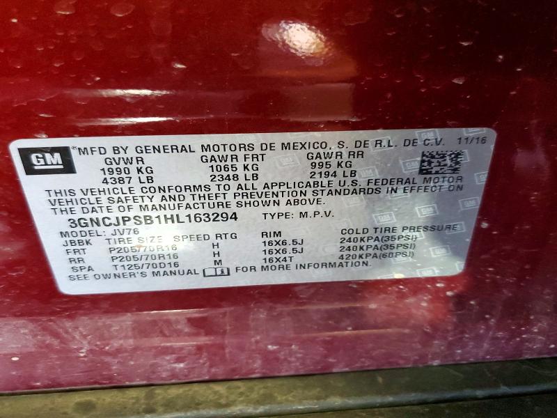 54843886 :رقم المزاد ، 3GNCJPSB1HL163294 vin ، 2017 Chevrolet Trax مزاد بيع