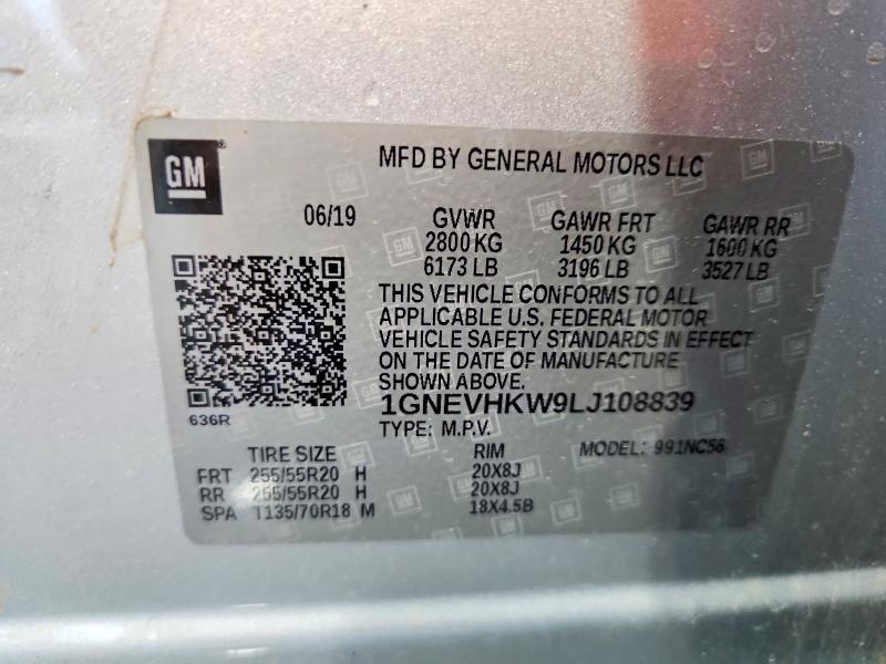 2020 Chevrolet Traverse მანქანა იყიდება აუქციონზე, vin: 1GNEVHKW9LJ108839, აუქციონის ნომერი: 53175576