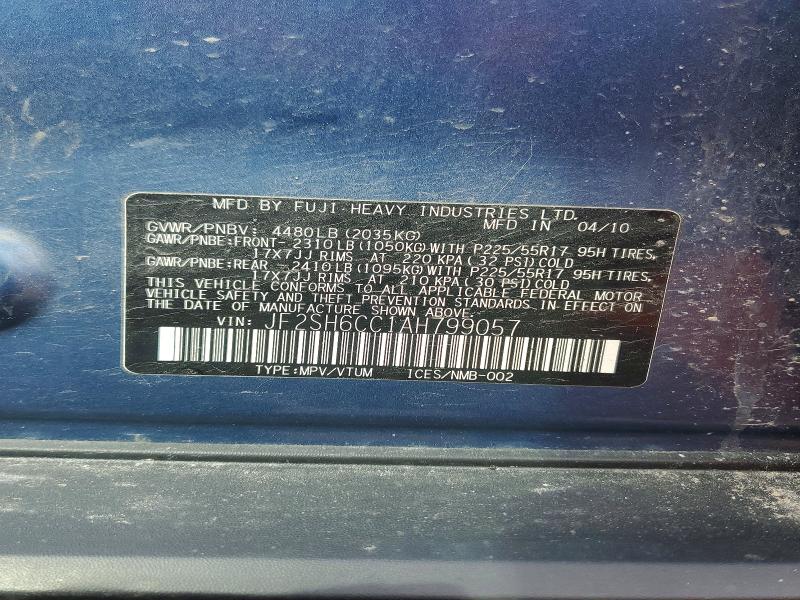 52052546 :رقم المزاد ، JF2SH6CC1AH799057 vin ، 2010 Subaru Forester مزاد بيع