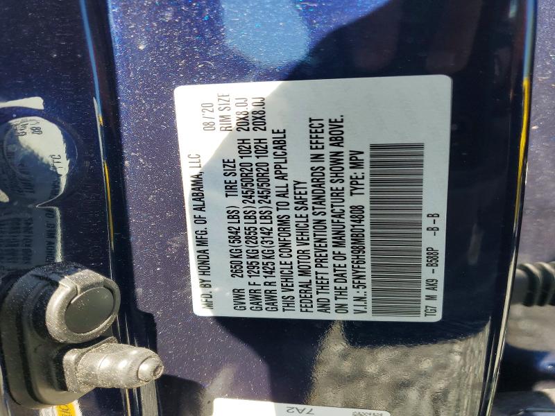 Продаж на аукціоні авто 2021 Honda Pilot, vin: 5FNYF6H98MB014808, номер лоту: 54758586