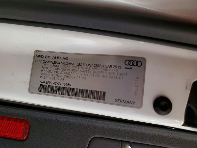 2019 Audi A4 მანქანა იყიდება აუქციონზე, vin: WAUENAF42KA015665, აუქციონის ნომერი: 52239896