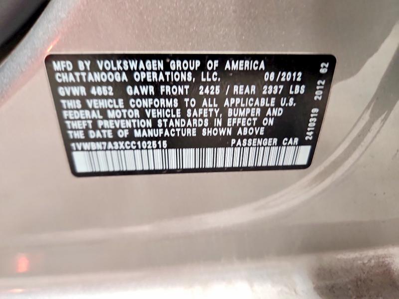 52027326 :رقم المزاد ، 1VWBN7A3XCC102515 vin ، 2012 Volkswagen Passat مزاد بيع