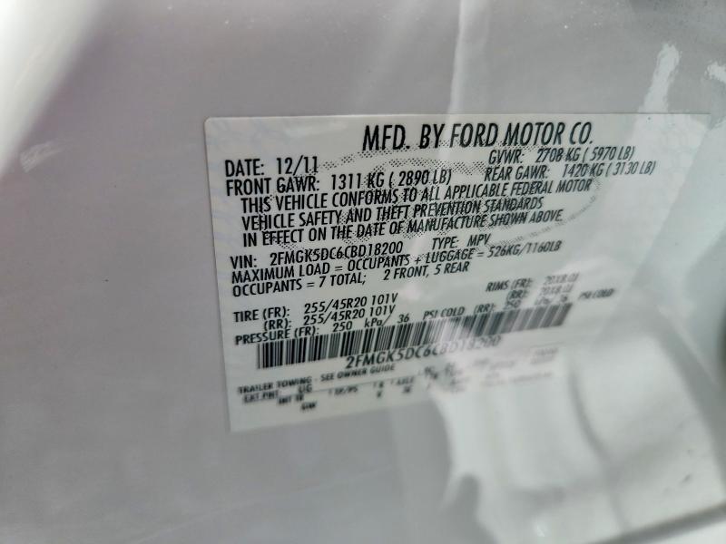 Aukcja sprzedaży 2012 Ford Flex, vin: 2FMGK5DC6CBD18200, numer aukcji: 55019886
