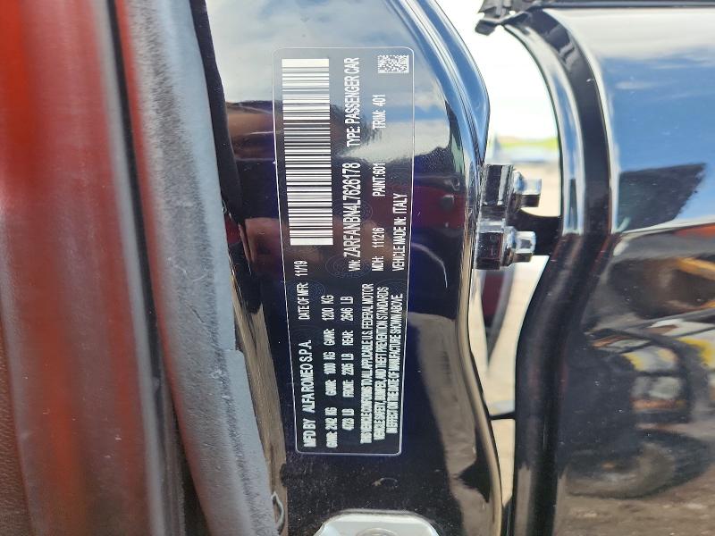 51616426 :رقم المزاد ، ZARFANBN4L7626178 vin ، 2020 Alfa Romeo Giulia مزاد بيع