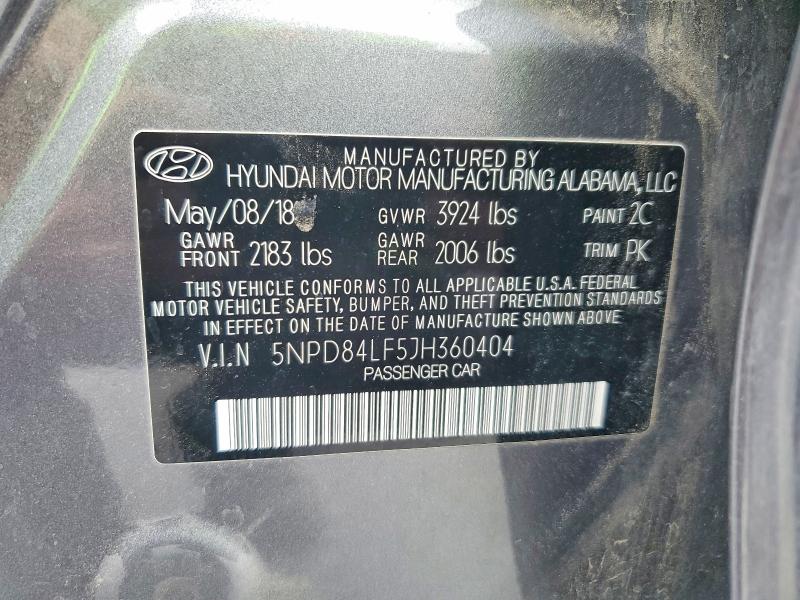 55419186 :رقم المزاد ، 5NPD84LF5JH360404 vin ، 2018 Hyundai Elantra مزاد بيع