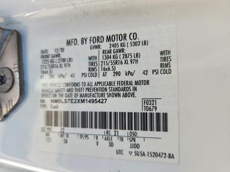 2021 Ford Transit Connect მანქანა იყიდება აუქციონზე, vin: NM0LS7E2XM1495427, აუქციონის ნომერი: 52379136